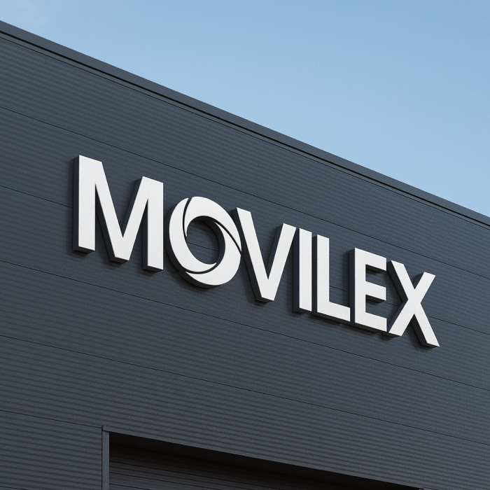 Rótulo de Movilex en fachada industrial